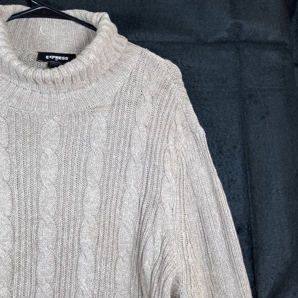 Express Womens Sweater Brown Cable Knitted Mock Neck Long Sleeve Tunic Large - Picture 5 of 12